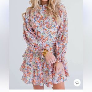 Karlie Long Sleeve Floral Ruffle Tiered Dress